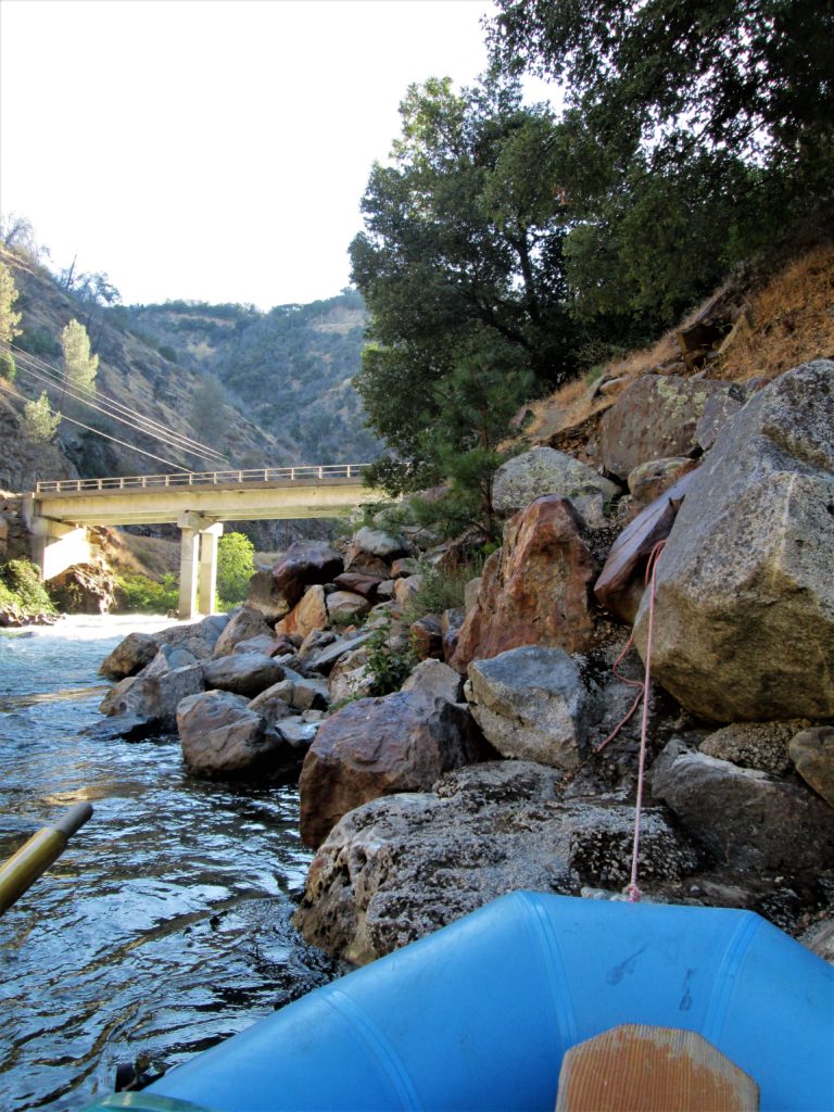 raft at the kayaking and rafting put-in for Cherry Creek and Upper Tuolumne whitewater Trips