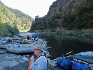 Gear boats preparing for a Rogue River rafting Trip