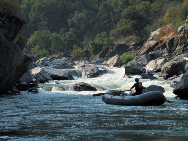 Raft below Toadstool Rapid on the Cherry Creek section of the Upper Tuolumne