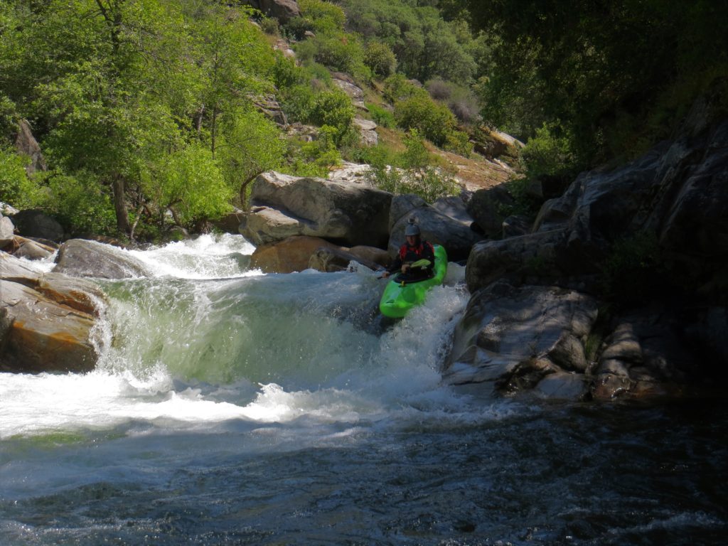 show kayak boofing ledge drop on North Fork Tuolumne River