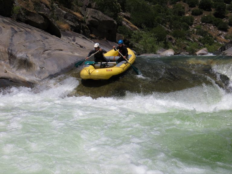 shows R-2 raft on slide rapid on the North Fork of the Tuolumne River