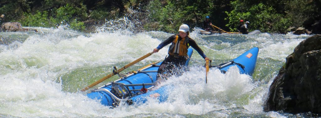 safety cataraft in grey's grindstone rapid entrance-Tuolumne river rafting at high water