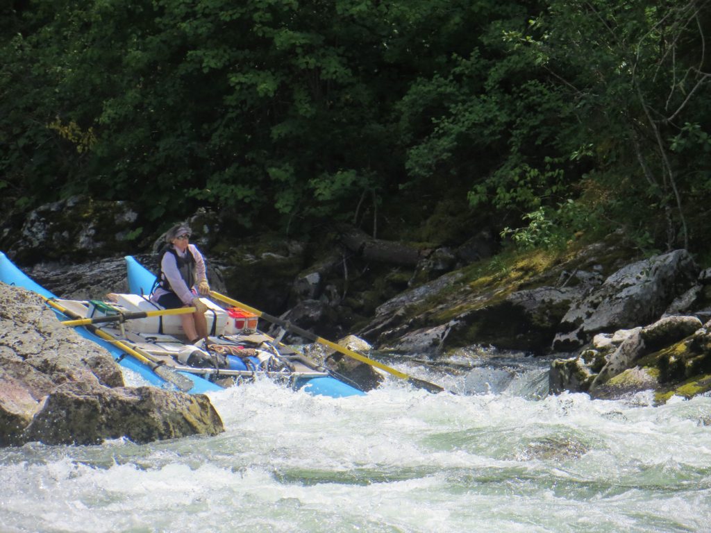 cataraft runs crux move in Washer Woman Rapid on the Selway River