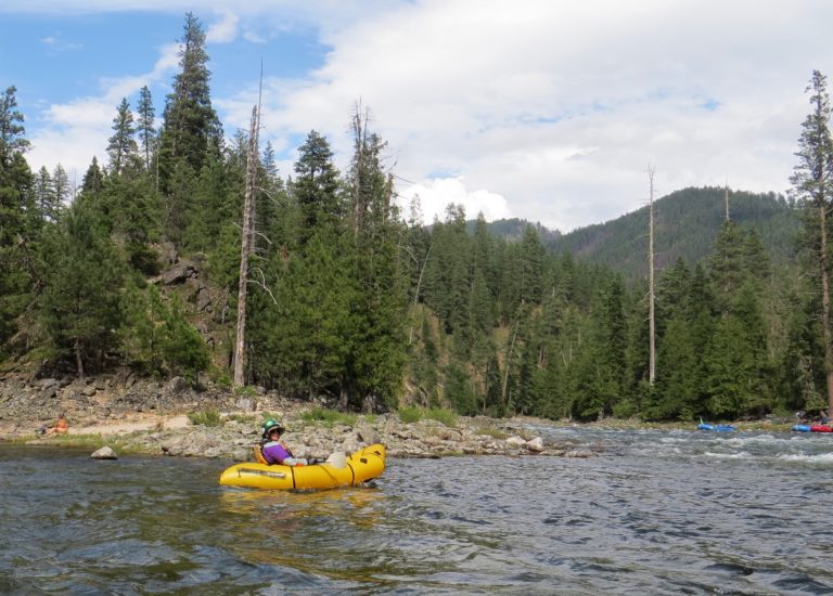 shows packraft at Moose Creek and the Selway Riveriver