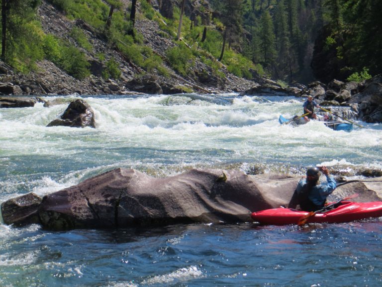Cataraft running No Slouch Rapid on the Selway River