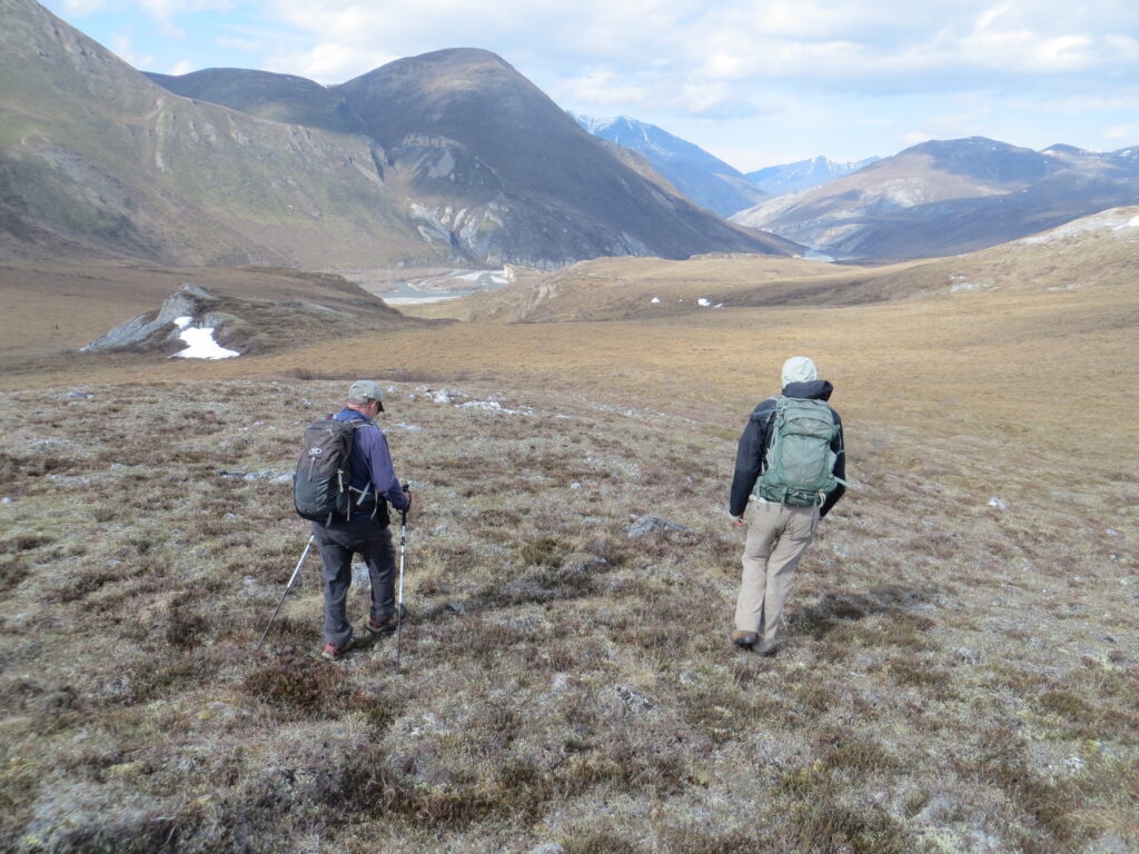 rafters hiking on tundra hills overlooking the Kongakut River in ANWR